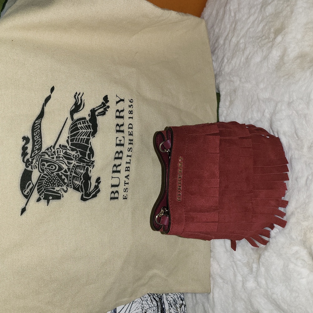 BURBERRY Suede Fringe Baby Bucket Bag Cherry Excellent Condition